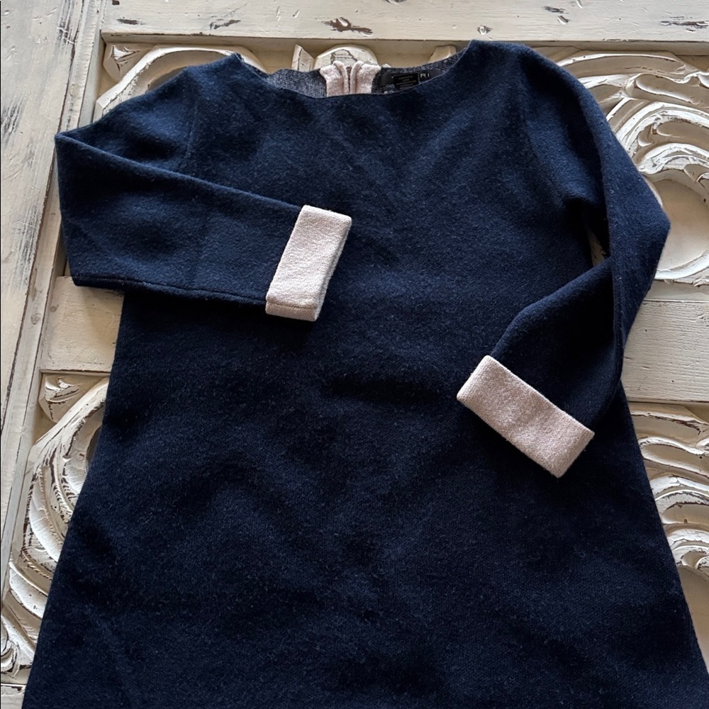Tahari Pure Luxe Cashmere Sweater Womens XS Boatneck Contrast Cuff Zip back
